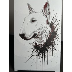 Représentation 3D artistique d’un Bull Terrier Anglais, imprimé avec la technologie Hueforge.